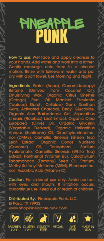 Activated charcoal face cleanser for acne -Ingredients– Pineapple Punk Skincare