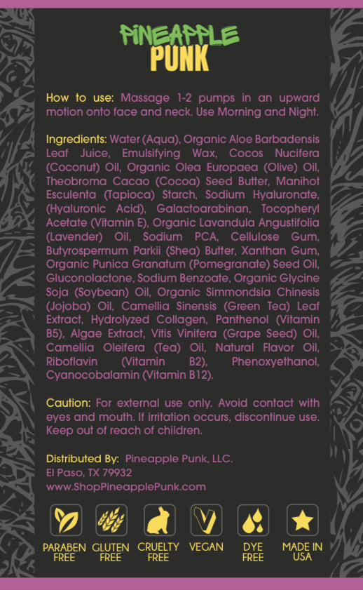 age defying moisturizer with vanilla and lavender- Ingredients-Pineapple Punk Skincare